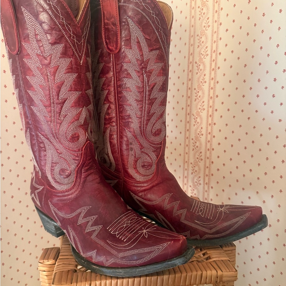 Old Gringo NEVADA SIZE 8 Burgundy and Cream Embroidered Western Boots - Picture 5 of 10